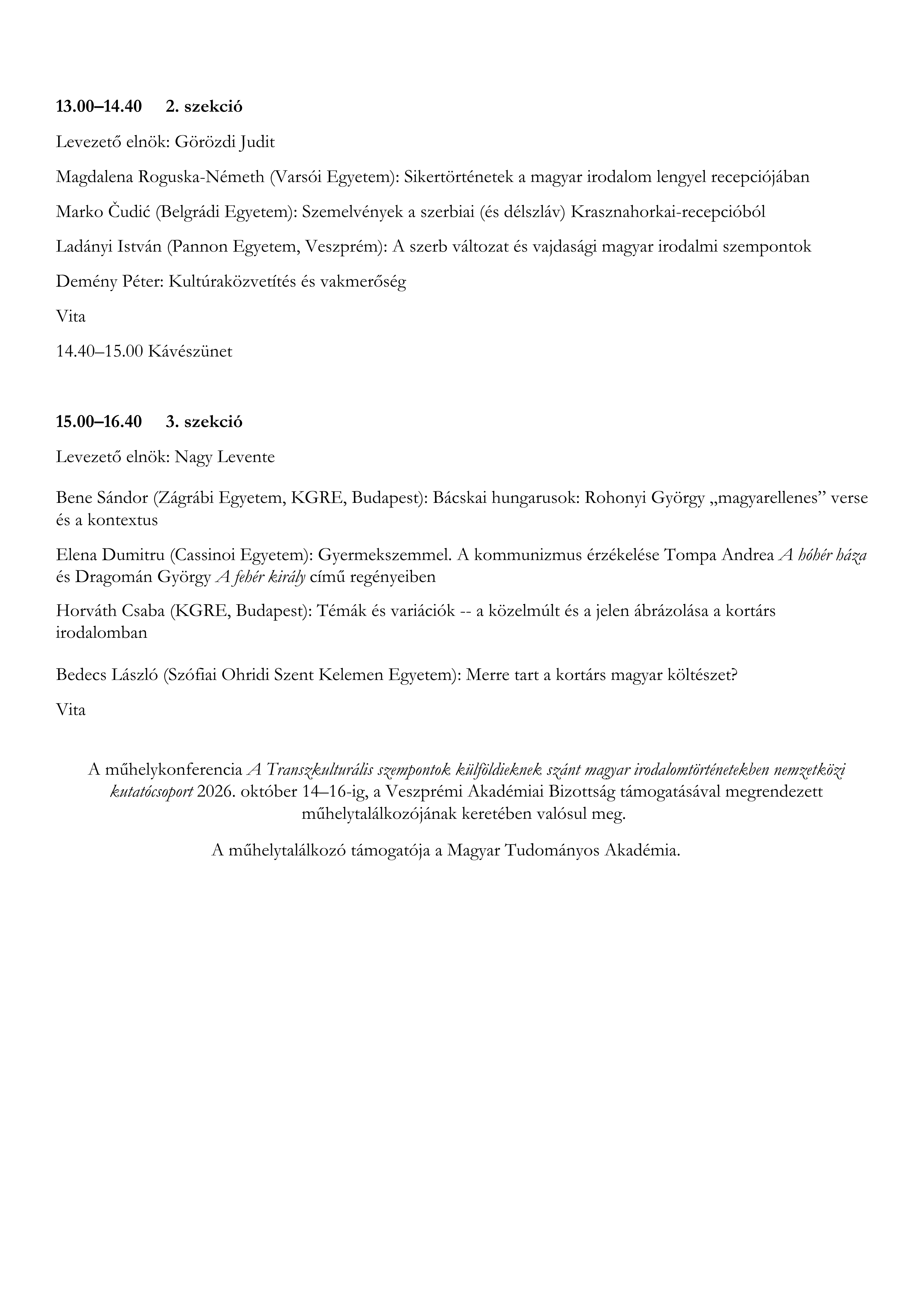HONLAPRA Transzkulturalis szempontu magyar irodalomtortenet konferencia program 2