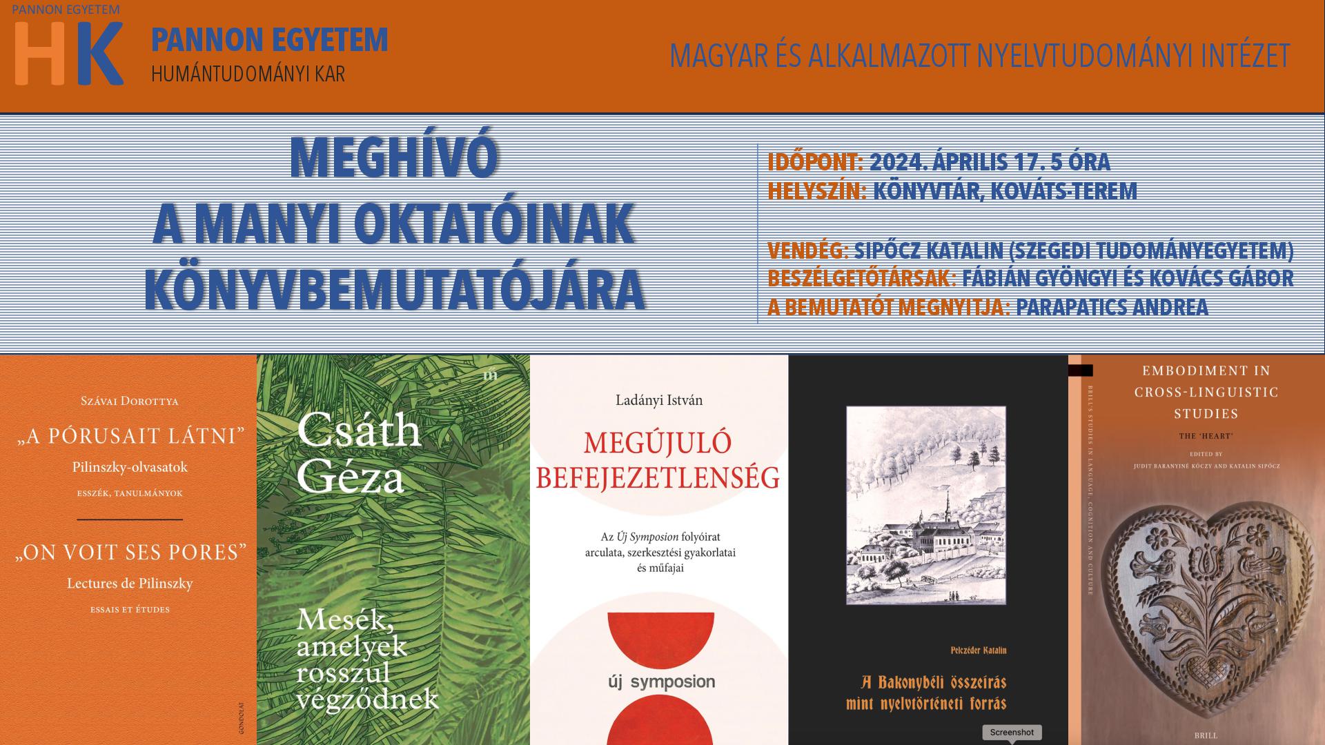 Meghívó a MANYI oktatóinak könyvbemutatójára